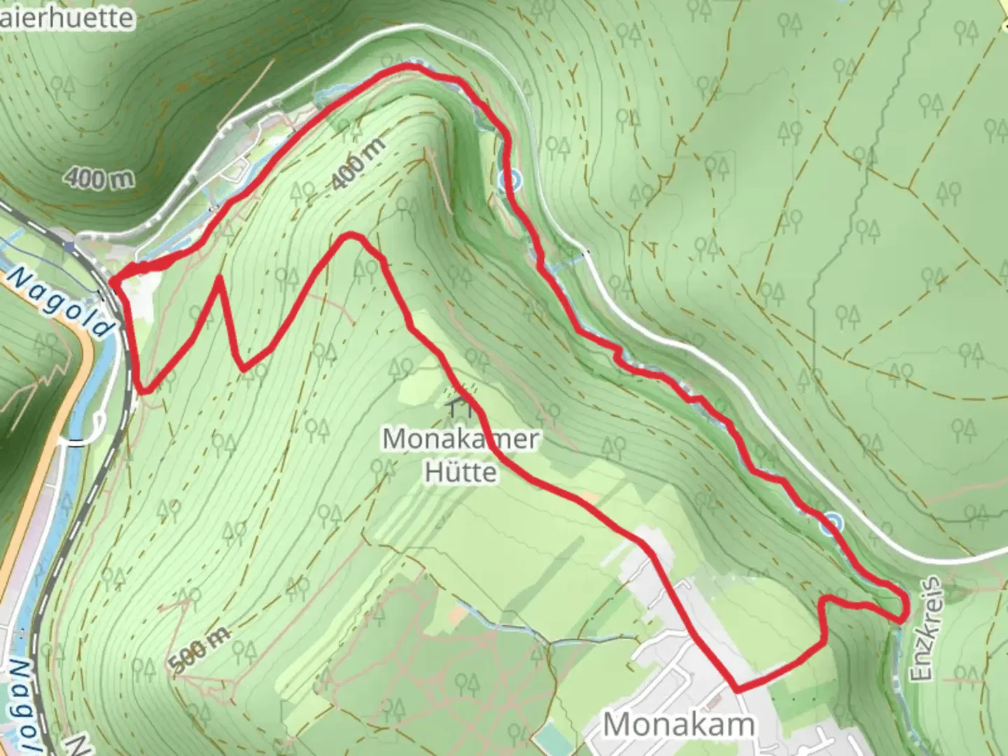 An image depicting the trail Osteweg and Monbachweg and its surrounding area.