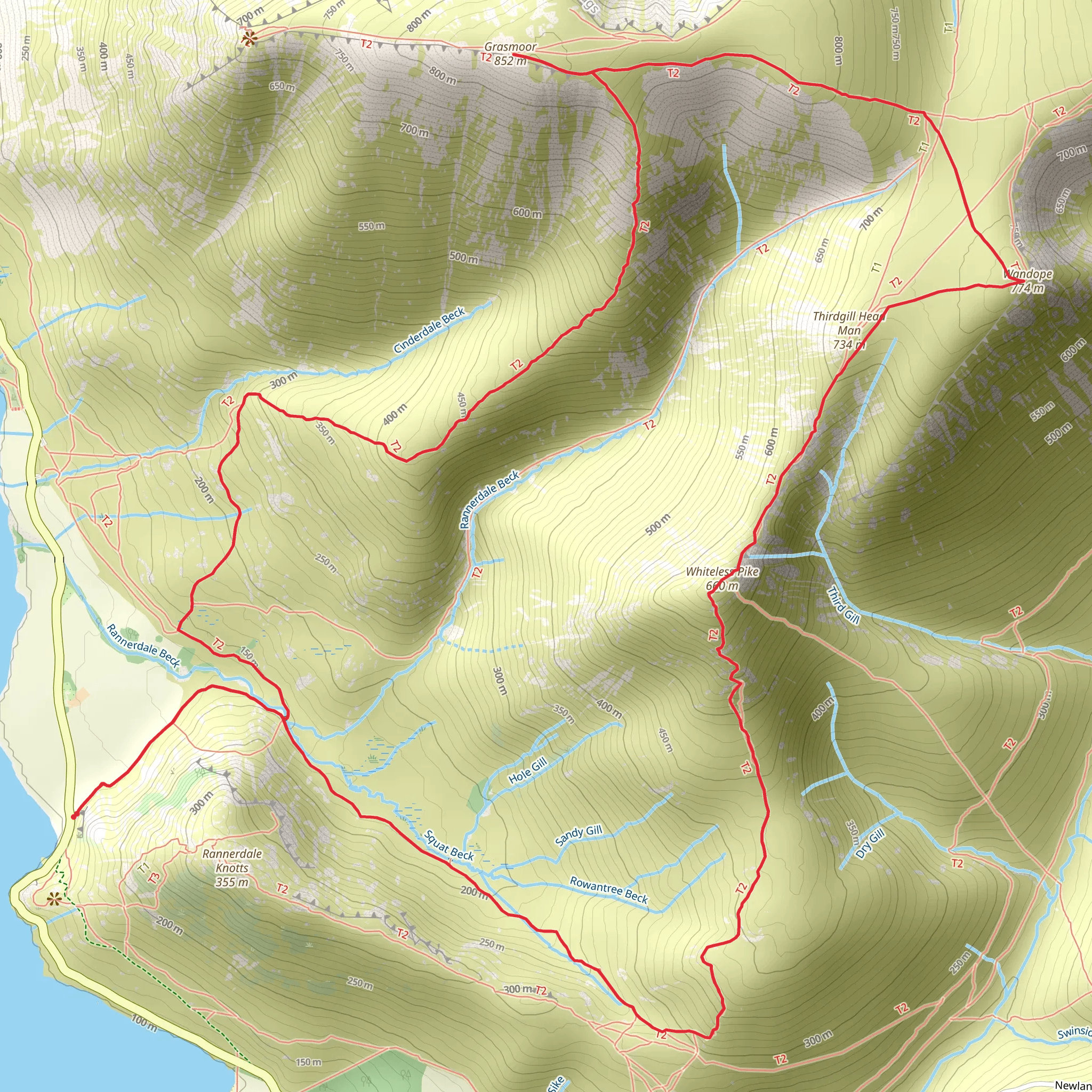 Whiteless Pike,Wandope and Grasmoor Loop mobile static map
