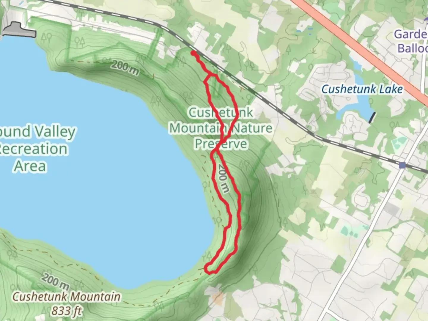 An image depicting the trail Red Cushetunk and Yellow Loop Trail and its surrounding area.