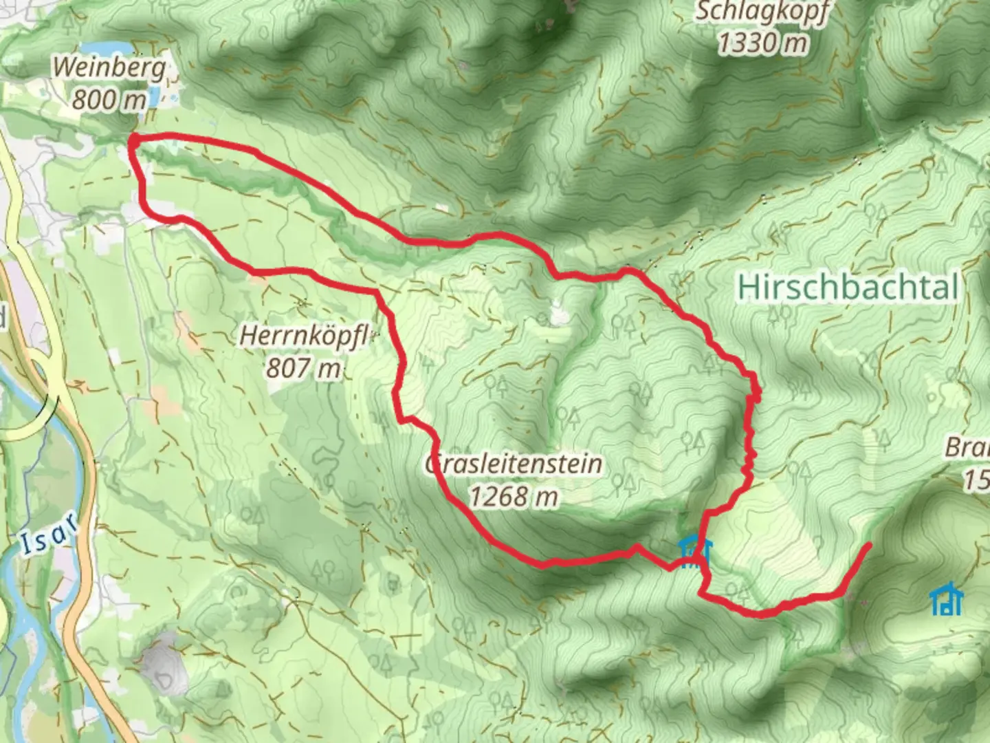 An image depicting the trail Seekarkreuz and Grasleitenstein Loop via Aplina Purple Trail and its surrounding area.