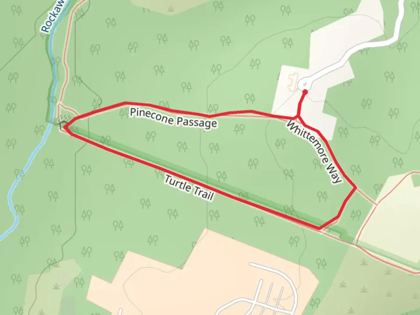 An image depicting the trail Pinecone Passage and Turtle Loop Trail and its surrounding area.