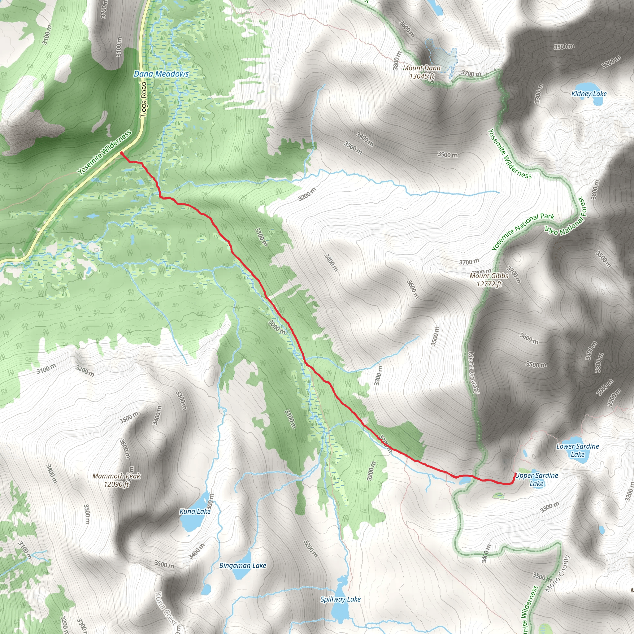 Mono Pass Trail mobile static map