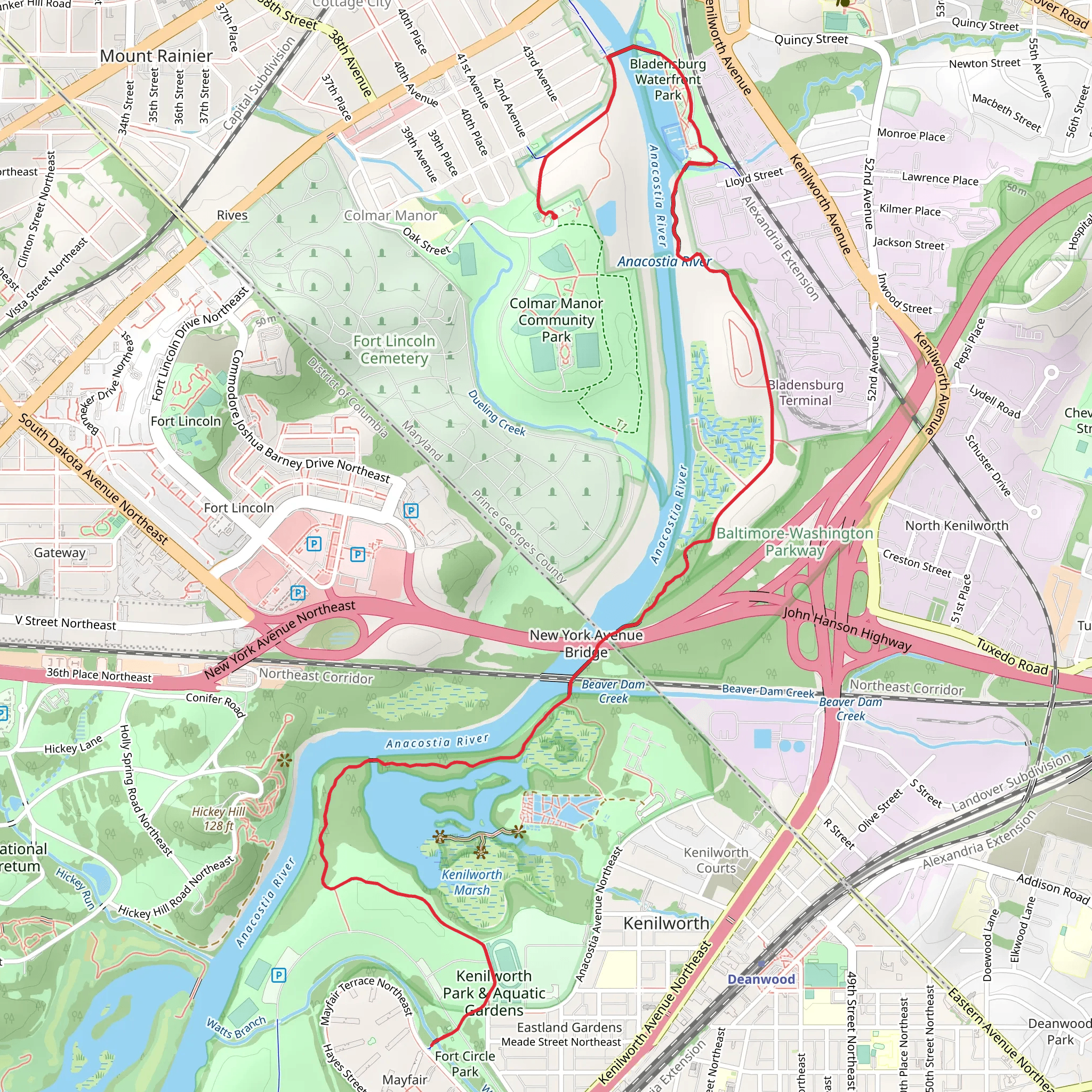 Anacostia River Trail mobile static map