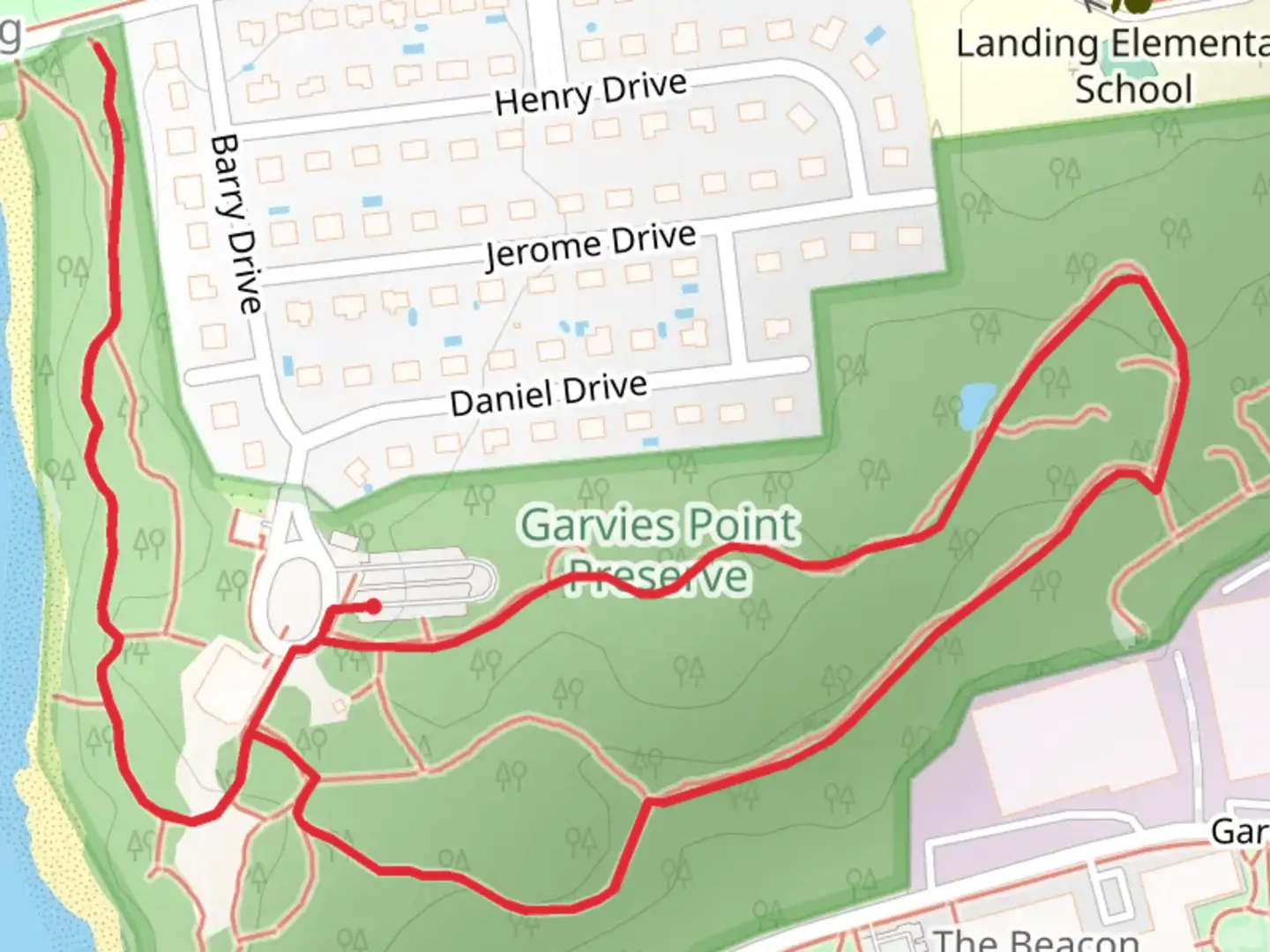 An image depicting the trail Garvies Point Preserve Loop Trail and its surrounding area.