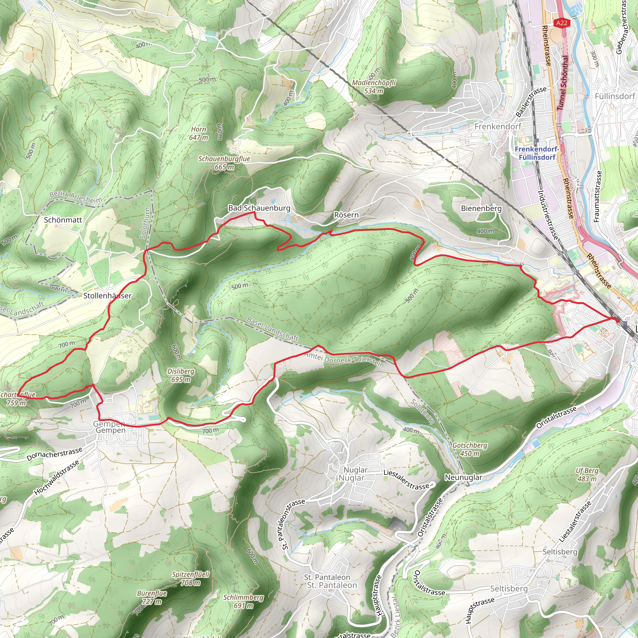Liestal to Gempen mobile static map