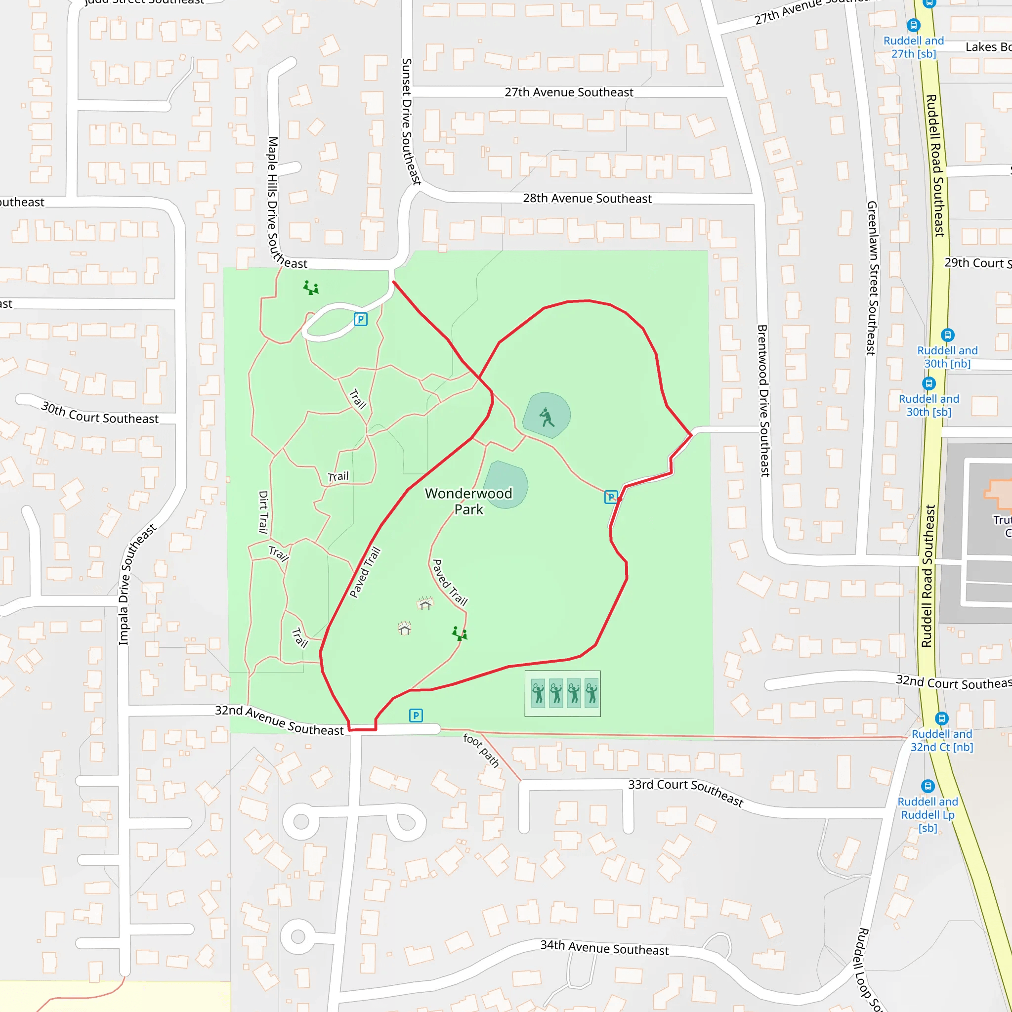 Wonderwood Park Loop mobile static map
