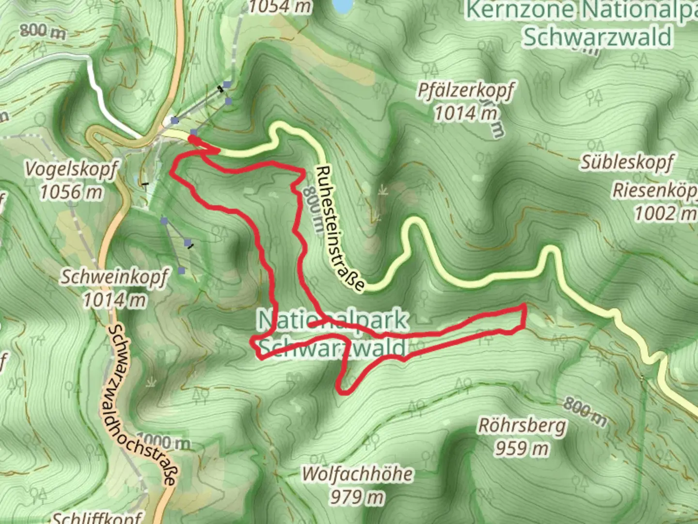 An image depicting the trail Muckenloch and Traubwasserfall Loop and its surrounding area.