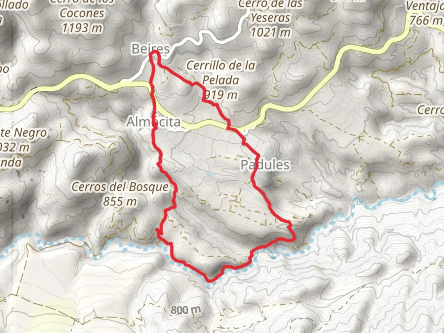 An image depicting the trail Circular Almócita - Padules - Beires PR A 360 and its surrounding area.
