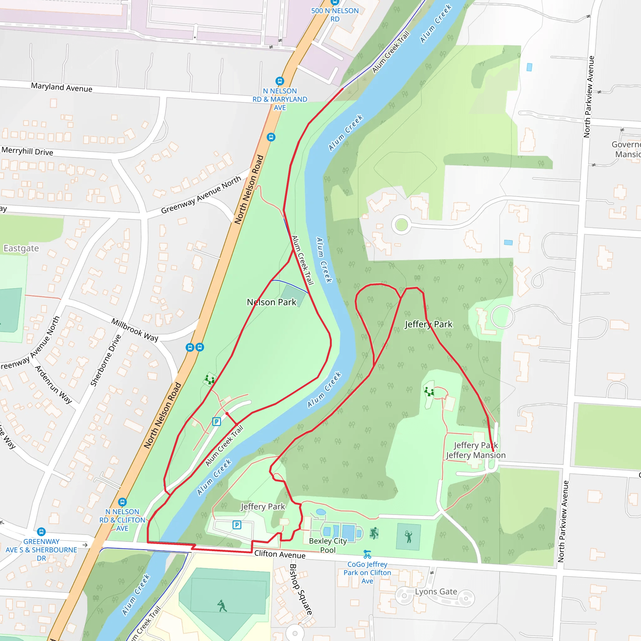 Amum Creek Trail and Jeffery Park Loop mobile static map