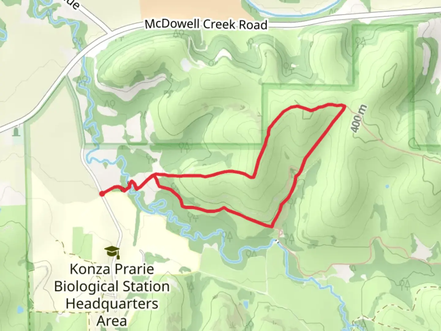 An image depicting the trail Konza Prairie Nature Loop and its surrounding area.