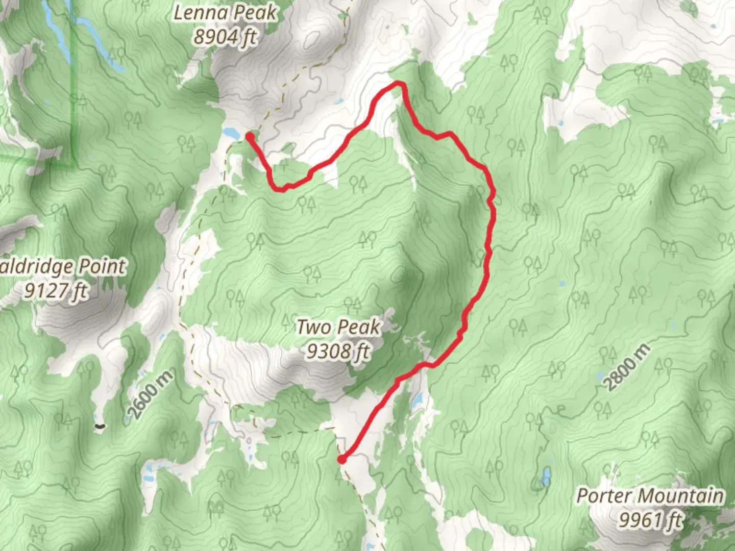 An image depicting the trail Two Peak Trail and its surrounding area.