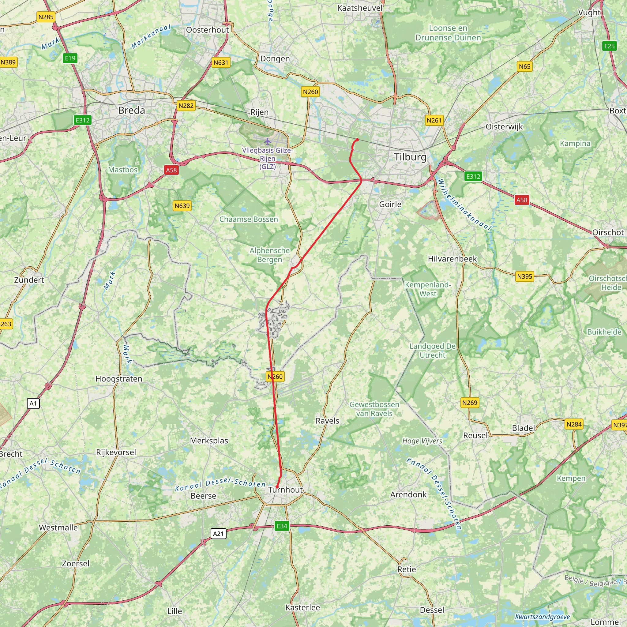 Drasse Driehoek to Turnhout via Alphen Chaam mobile static map