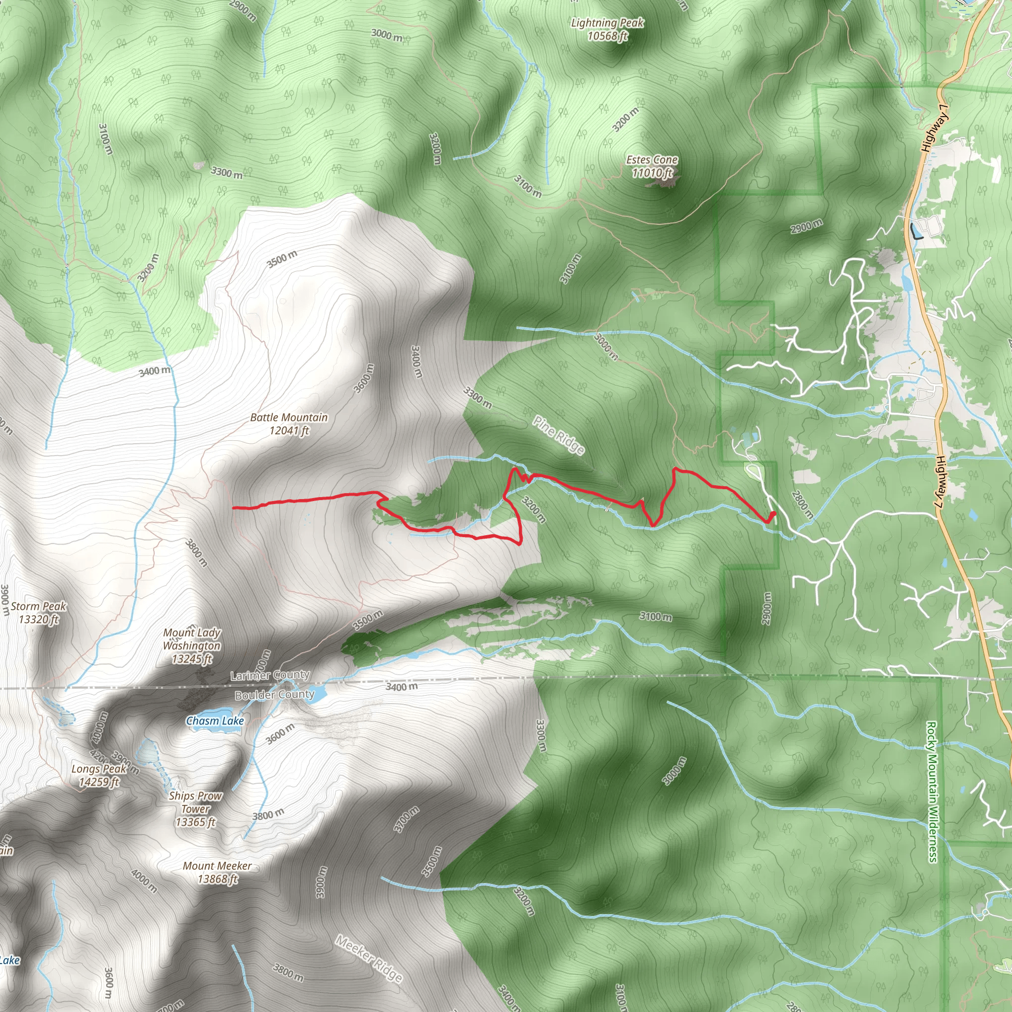 Jims Grove Trail via Longs Peak Trail mobile static map