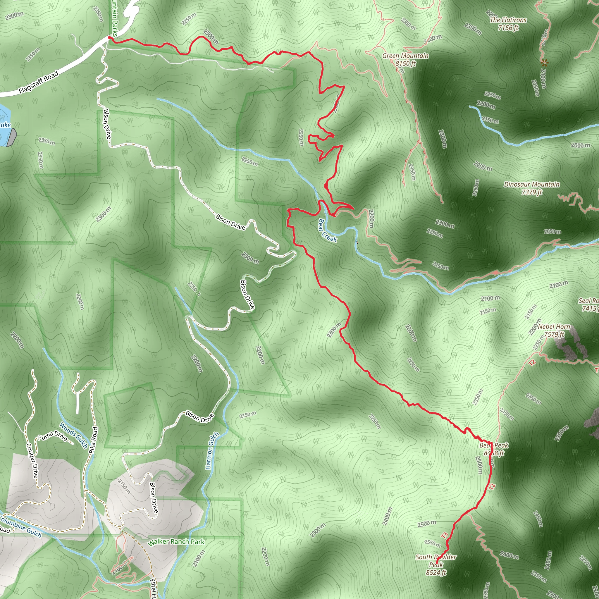 South Boulder Peak and Bear Peak via Green Mountain West Ridge Trail mobile static map