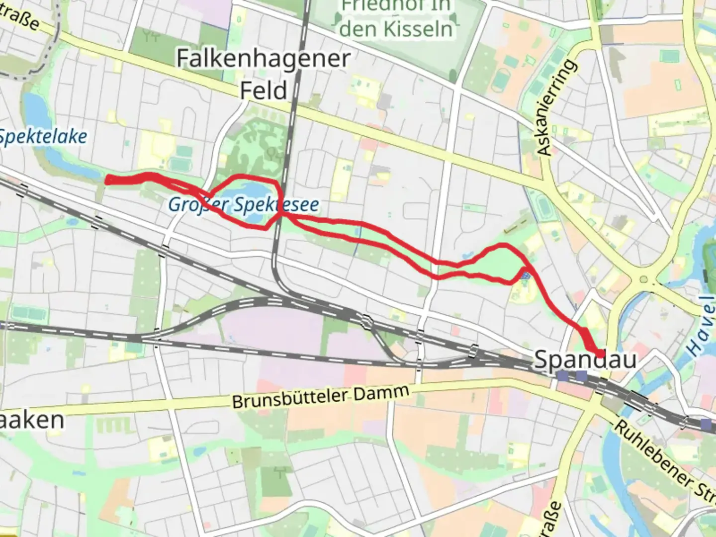 An image depicting the trail Münsingerpark, Spektegrünzug and Großer Spektesee Loop and its surrounding area.