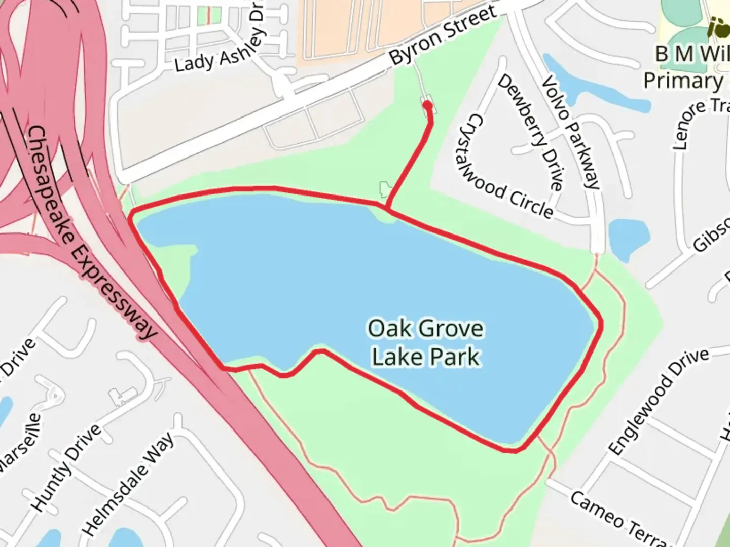 An image depicting the trail Oak Grove Lake Loop and its surrounding area.