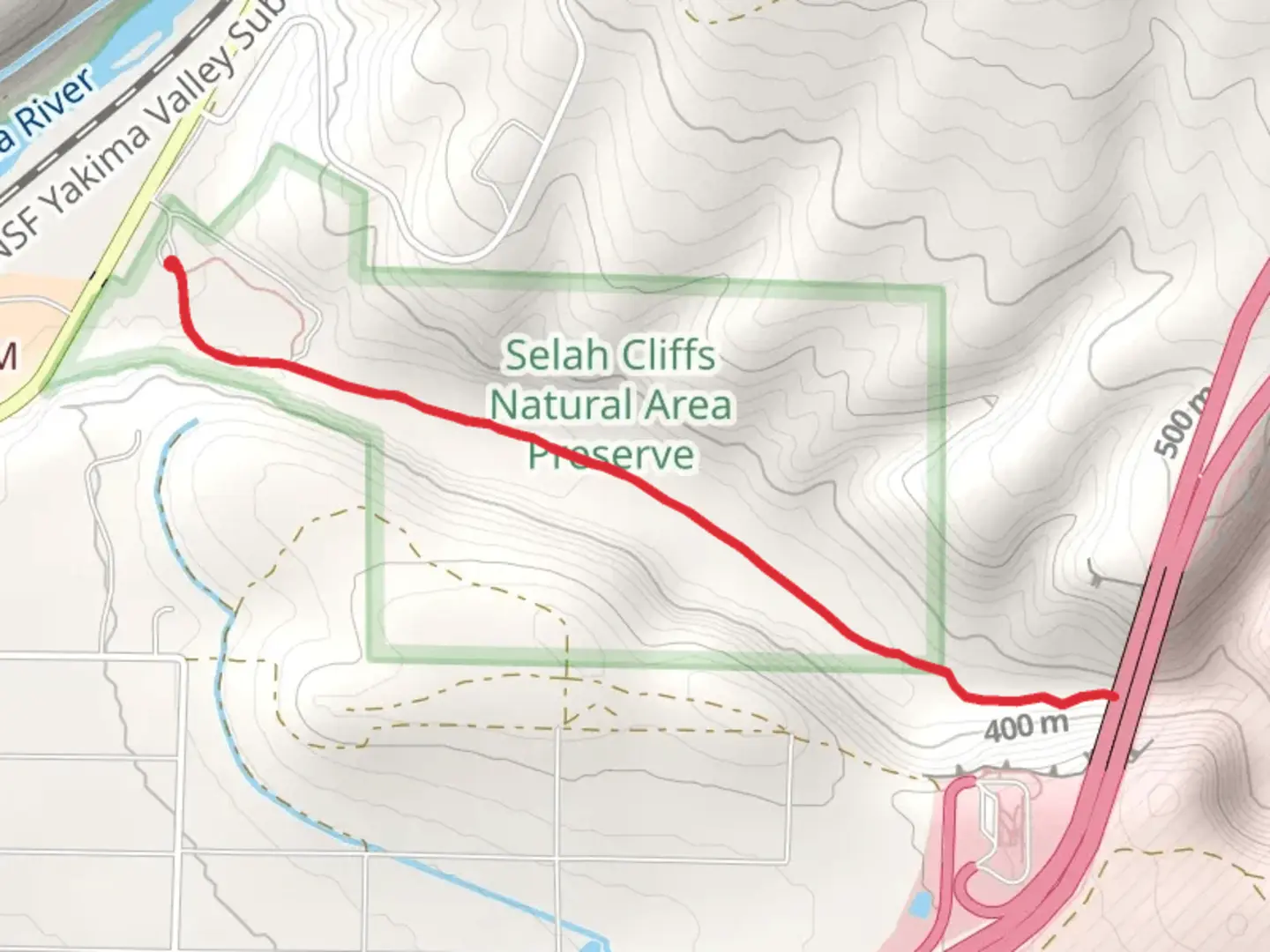 An image depicting the trail Selah Creek Walk and its surrounding area.
