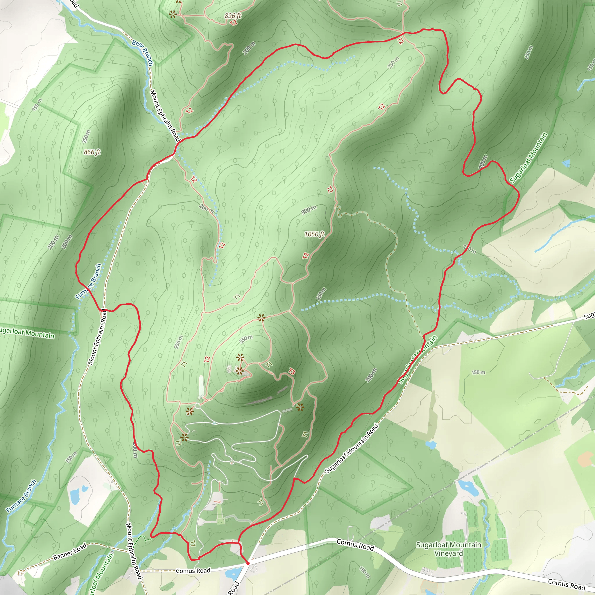 Sugarloaf Mountain - Saddleback Yellow Loop Trail mobile static map