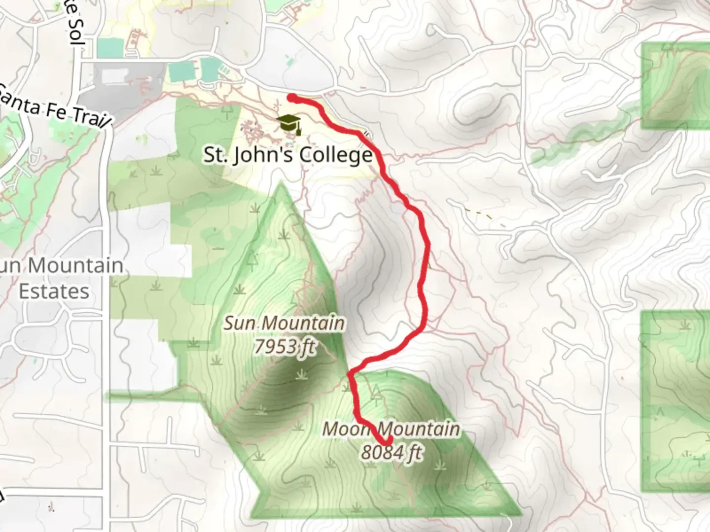 An image depicting the trail Mountain Moon via Saint John Trail and its surrounding area.