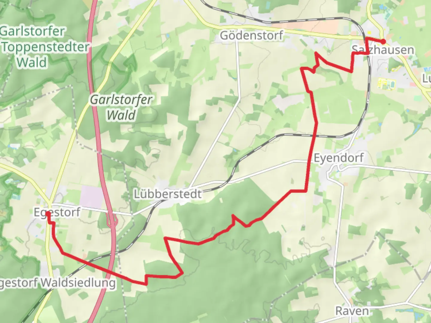 An image depicting the trail Salzhausen to Egestorf via Poster Bode Weg and its surrounding area.