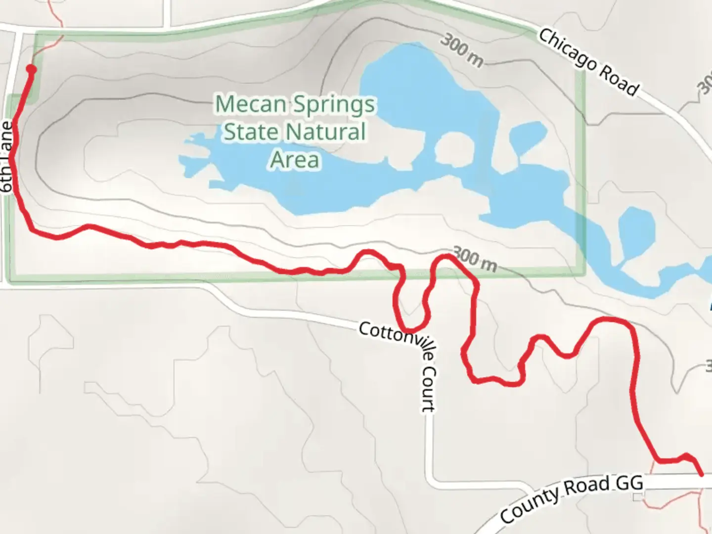 An image depicting the trail Mecan Springs via IAN and its surrounding area.