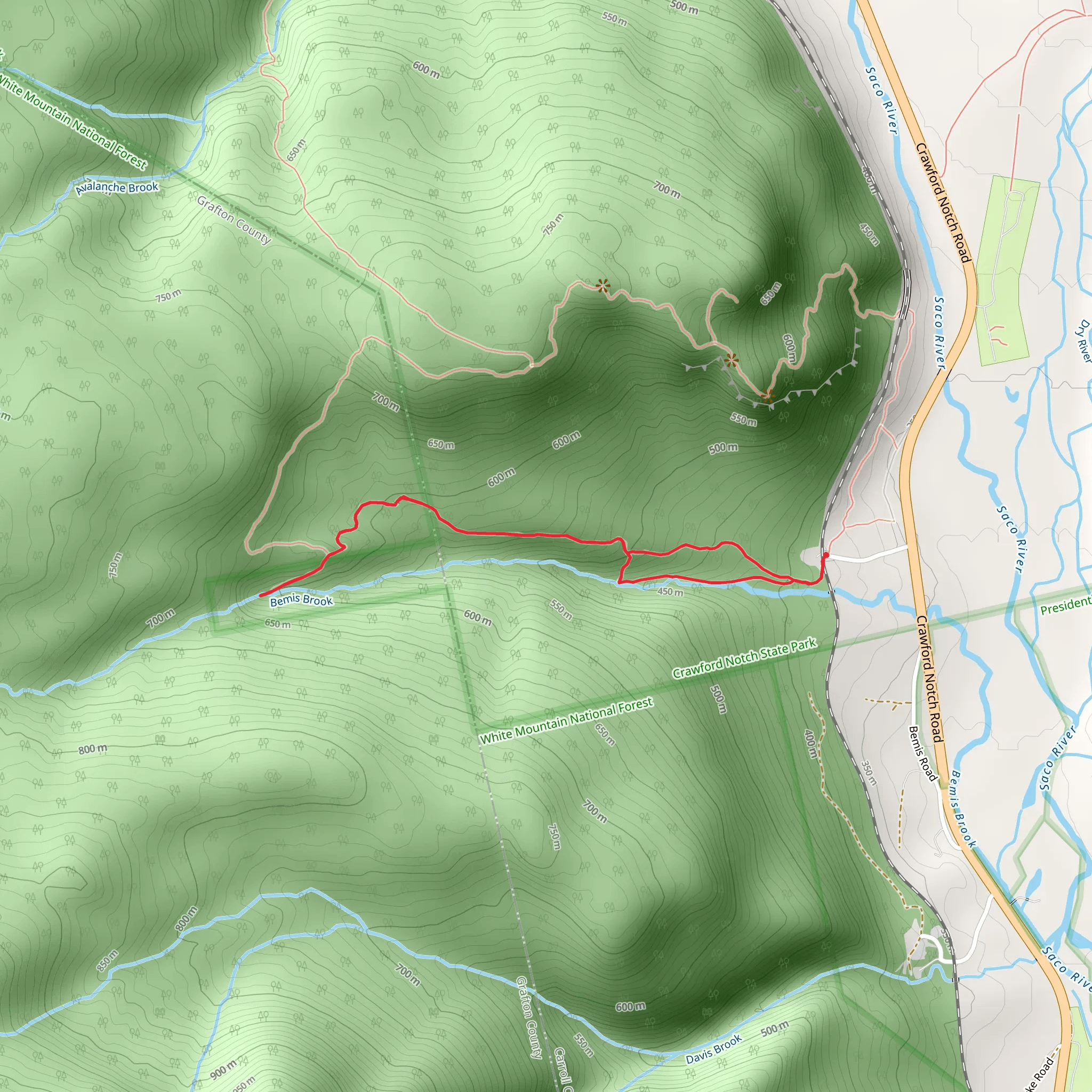 Arethusa Falls and Bemis Brook Trail Loop mobile static map