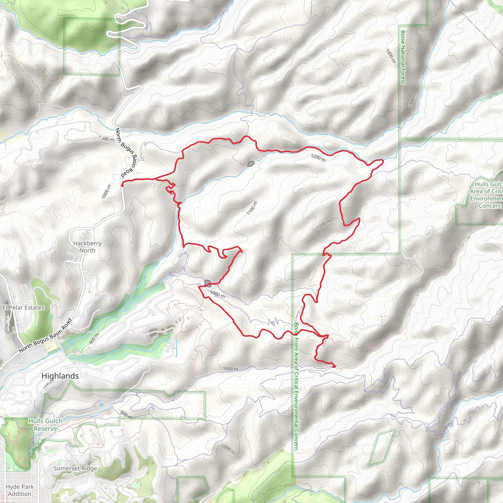 Corrals to Hulls Gulch mobile static map