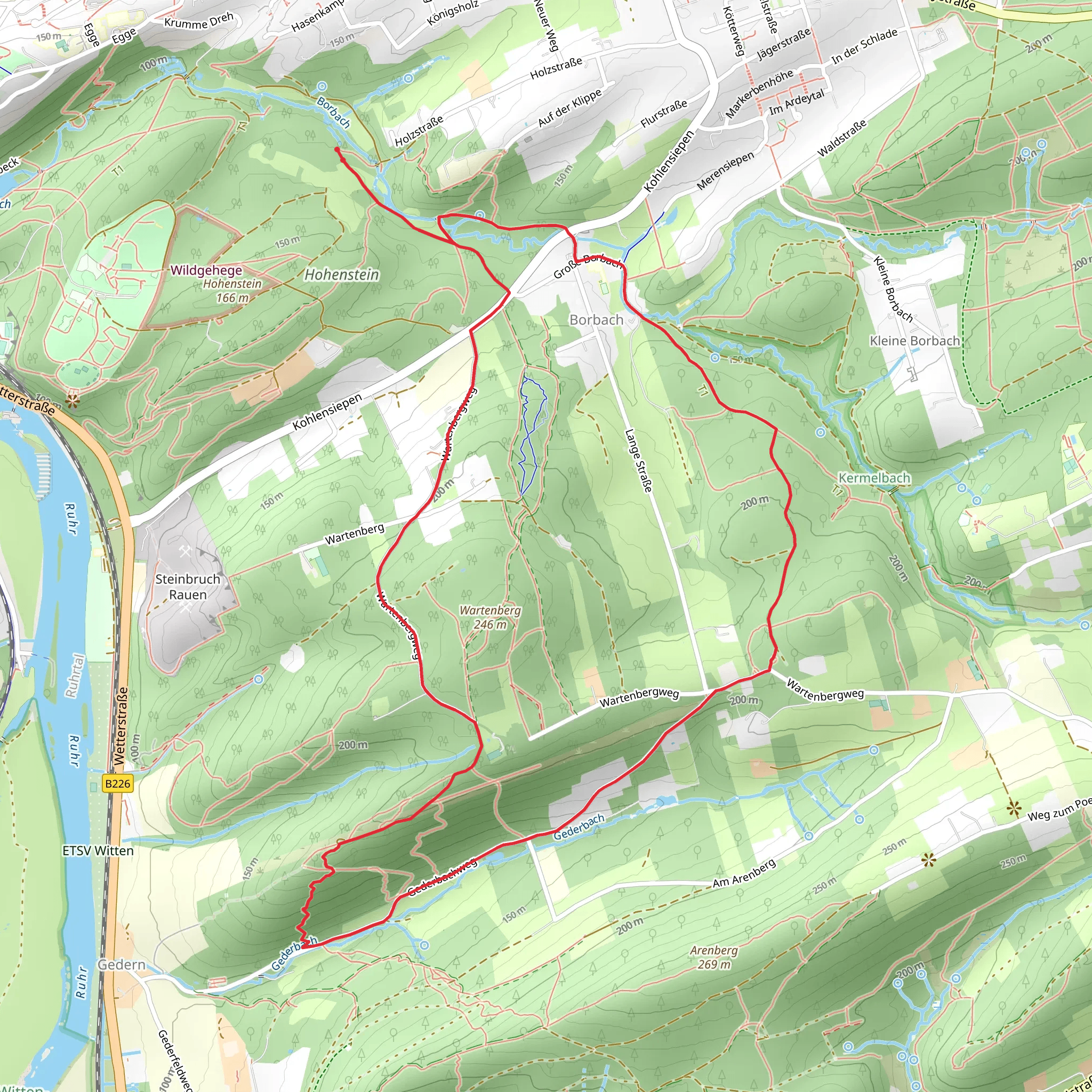 Wartenberg and Borbach Loop via Kohlensiepen Rundweg H1 mobile static map