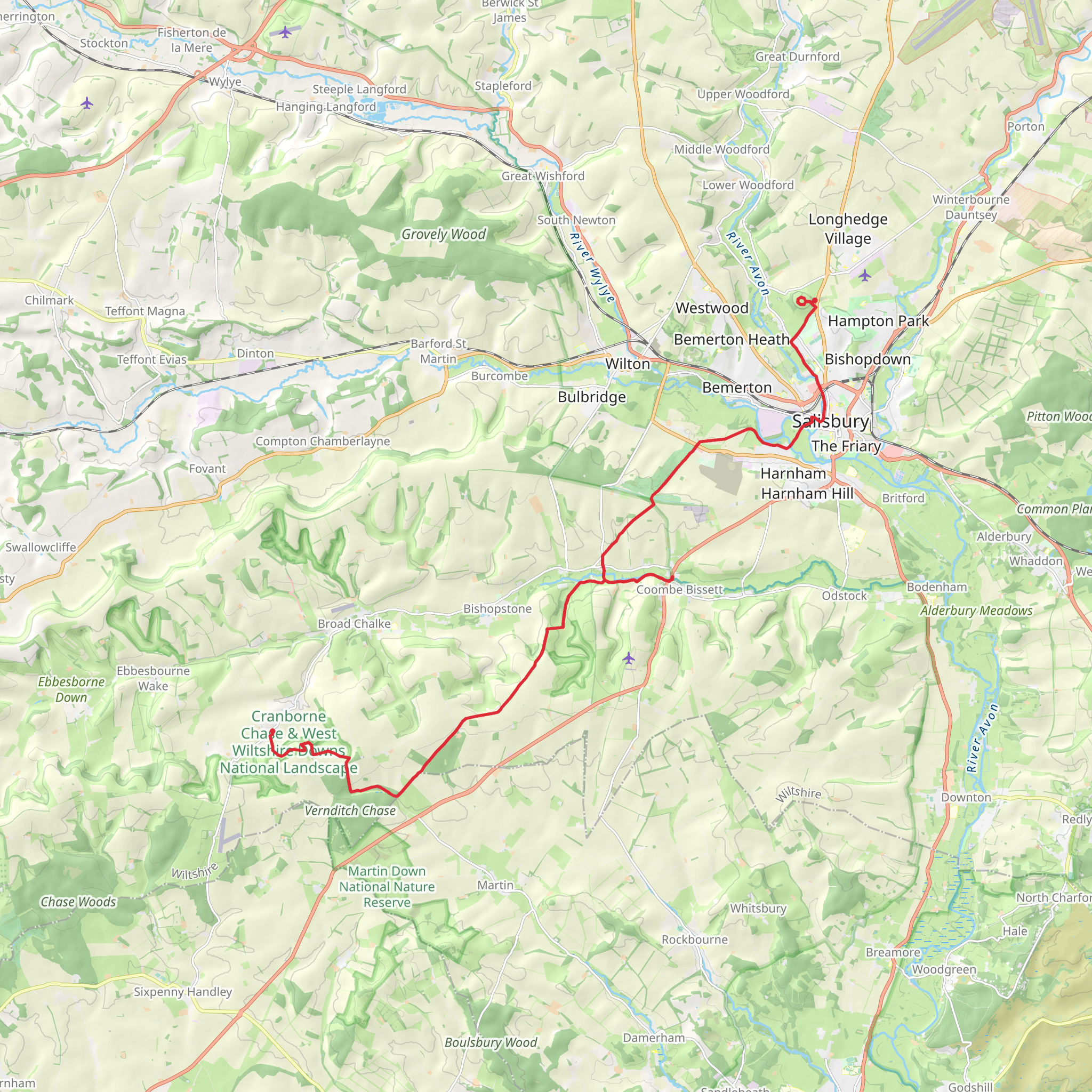 Knighton Wood, Netherhampton Down and Old Sarum Walk mobile static map