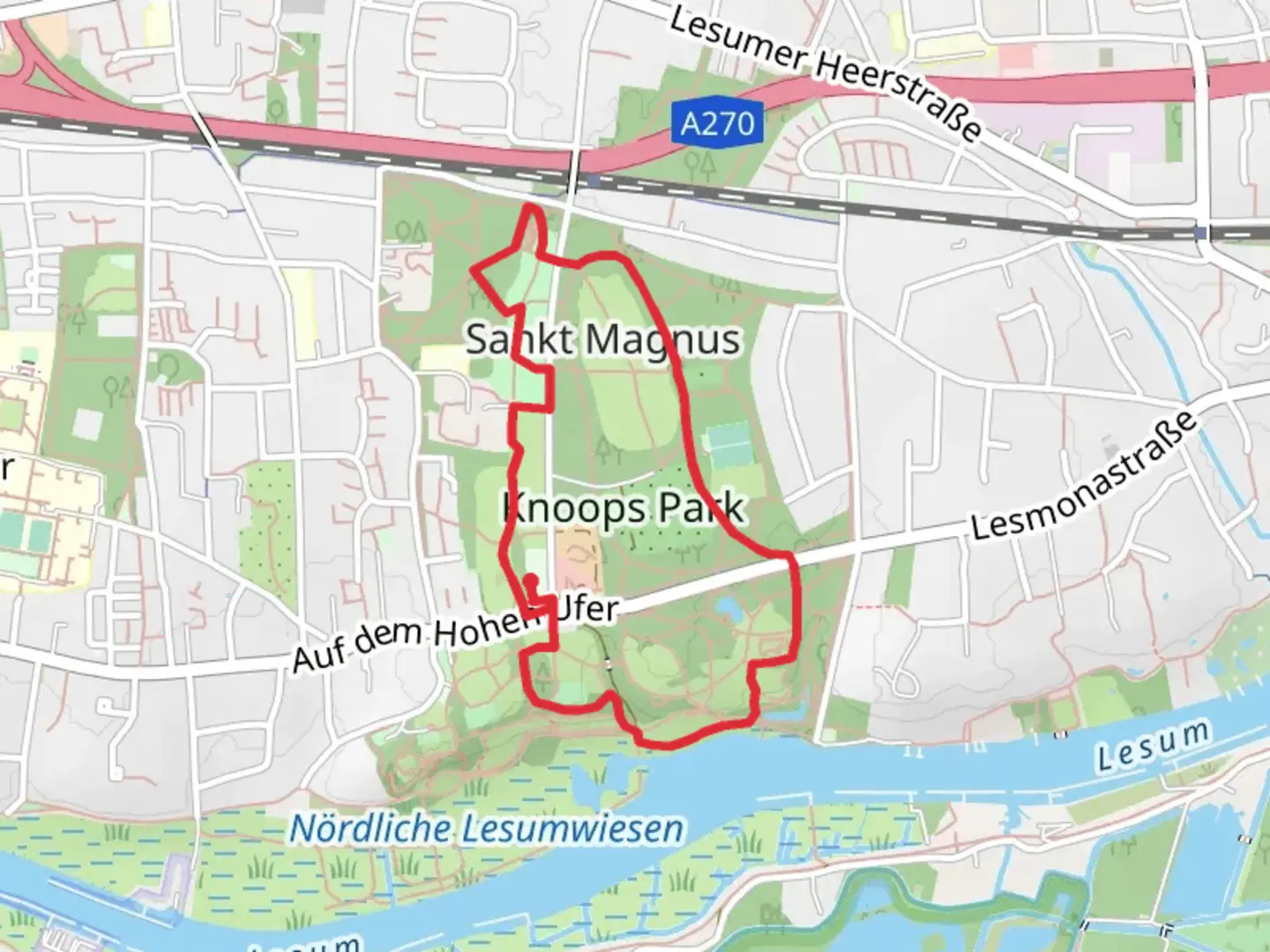 An image depicting the trail Zwoelf Apostel and Knoops Park via Admiral-Brommy-Weg and its surrounding area.