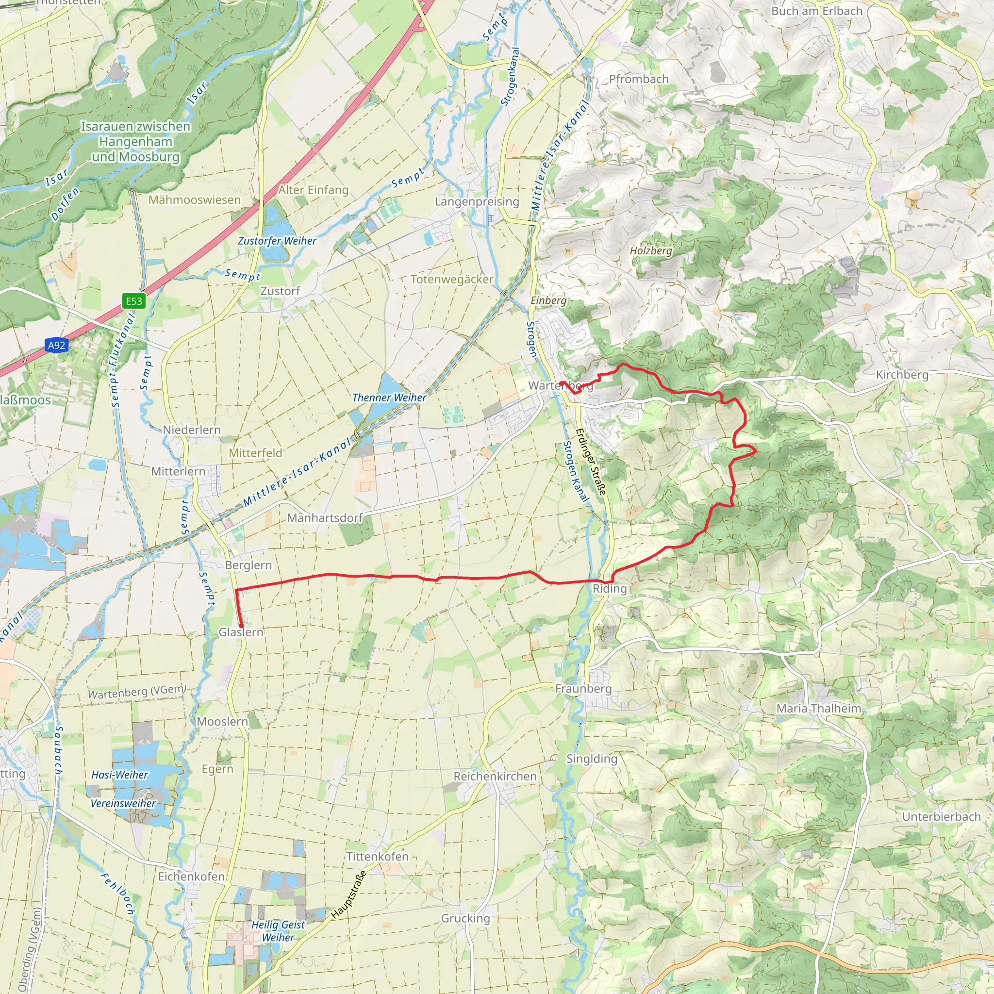 Wartenberg to Glaslern Walk mobile static map