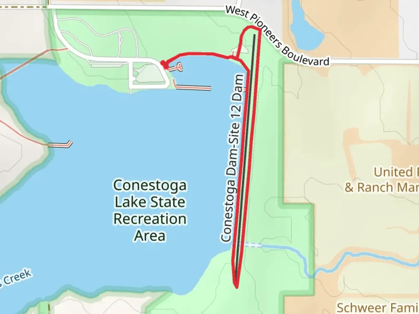 An image depicting the trail Conestoga Lake Ramp Walk and its surrounding area.