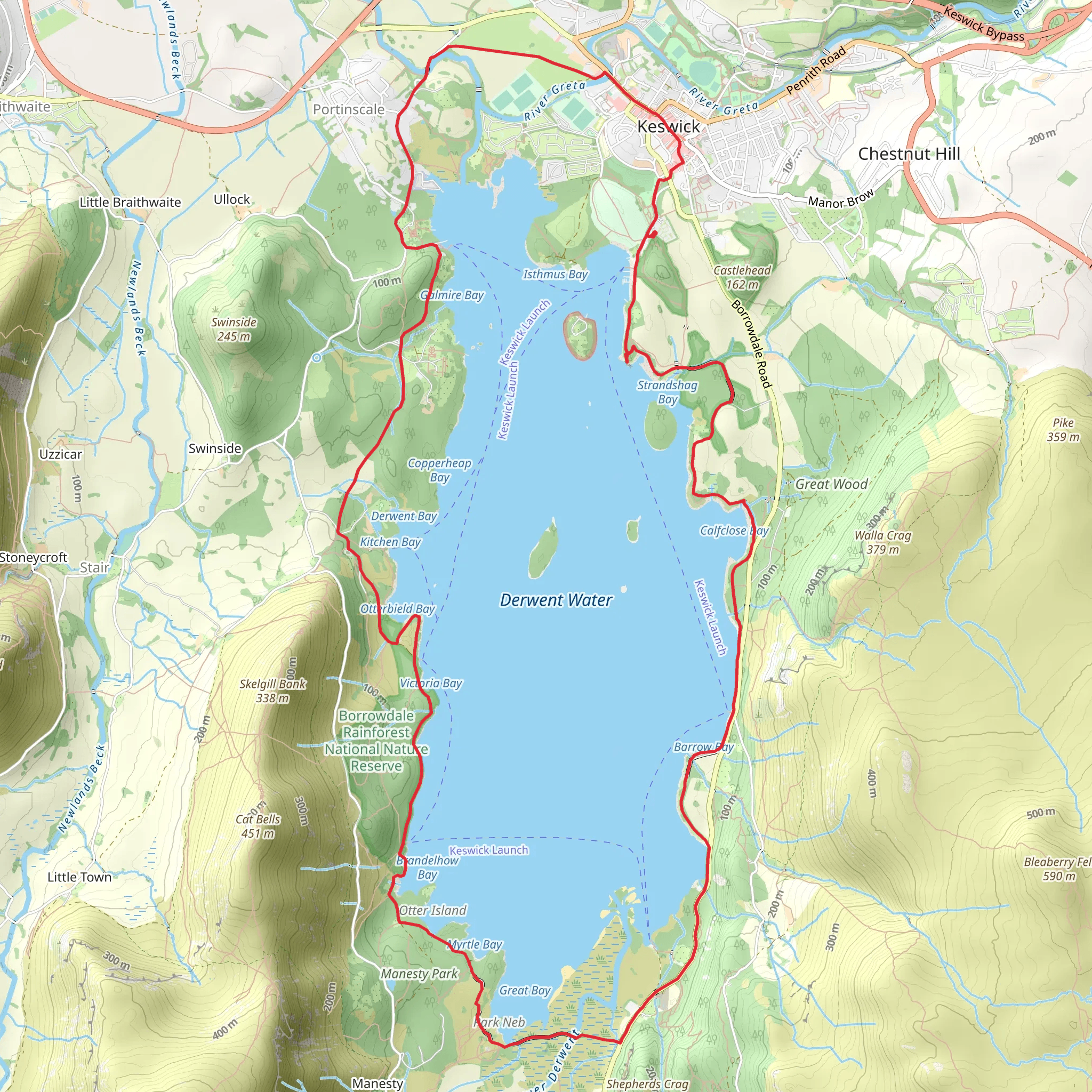 Derwent Water Loop from Crow Park mobile static map