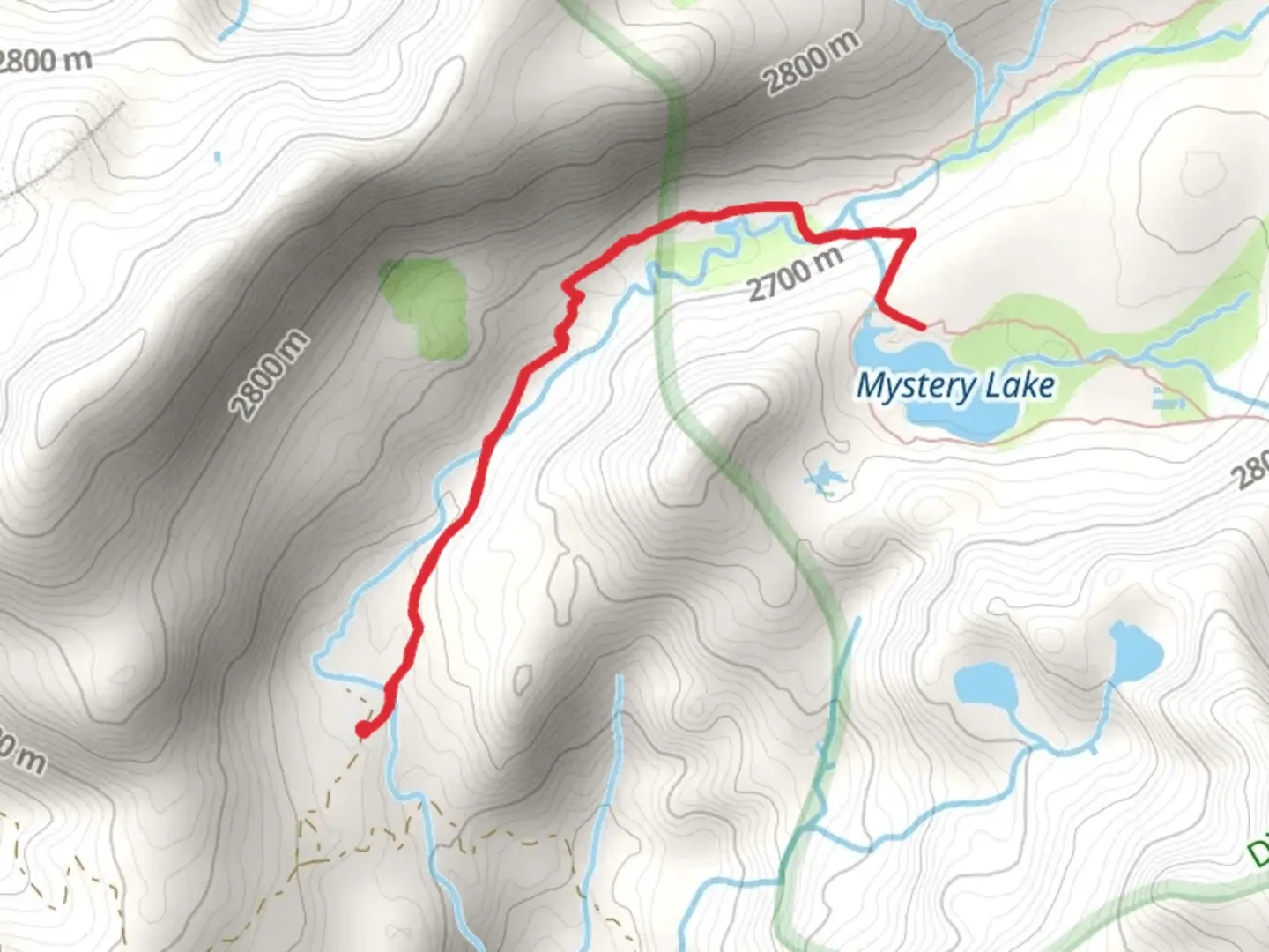 An image depicting the trail Mystery Lake via Dinkey Lakes Trail and its surrounding area.