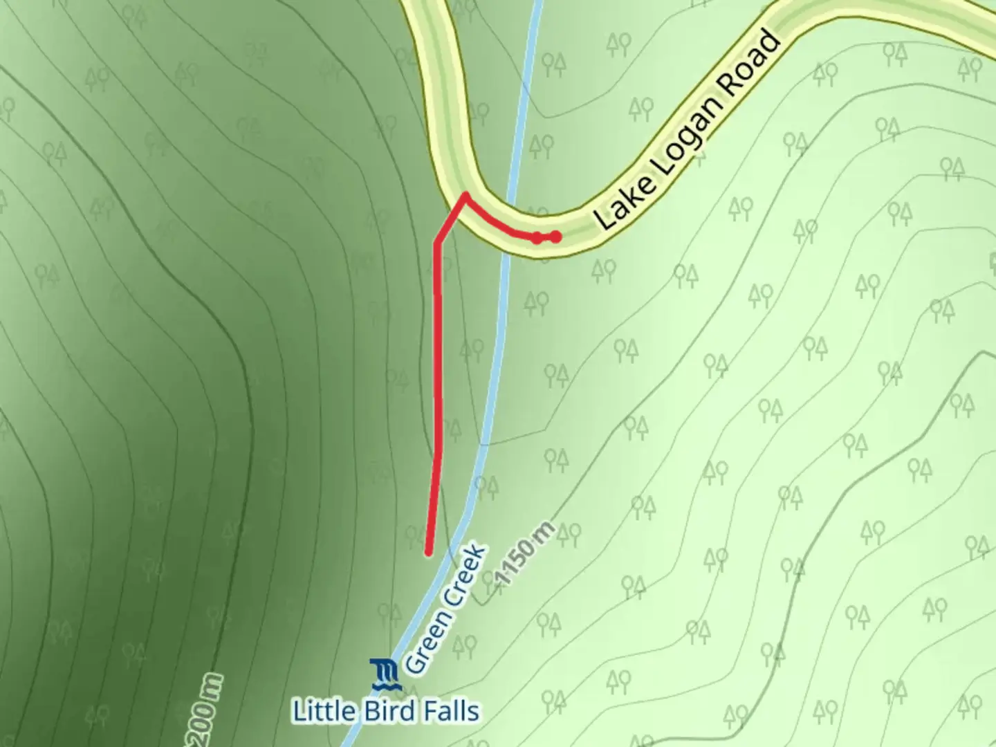 An image depicting the trail Green Creek Out and Back and its surrounding area.