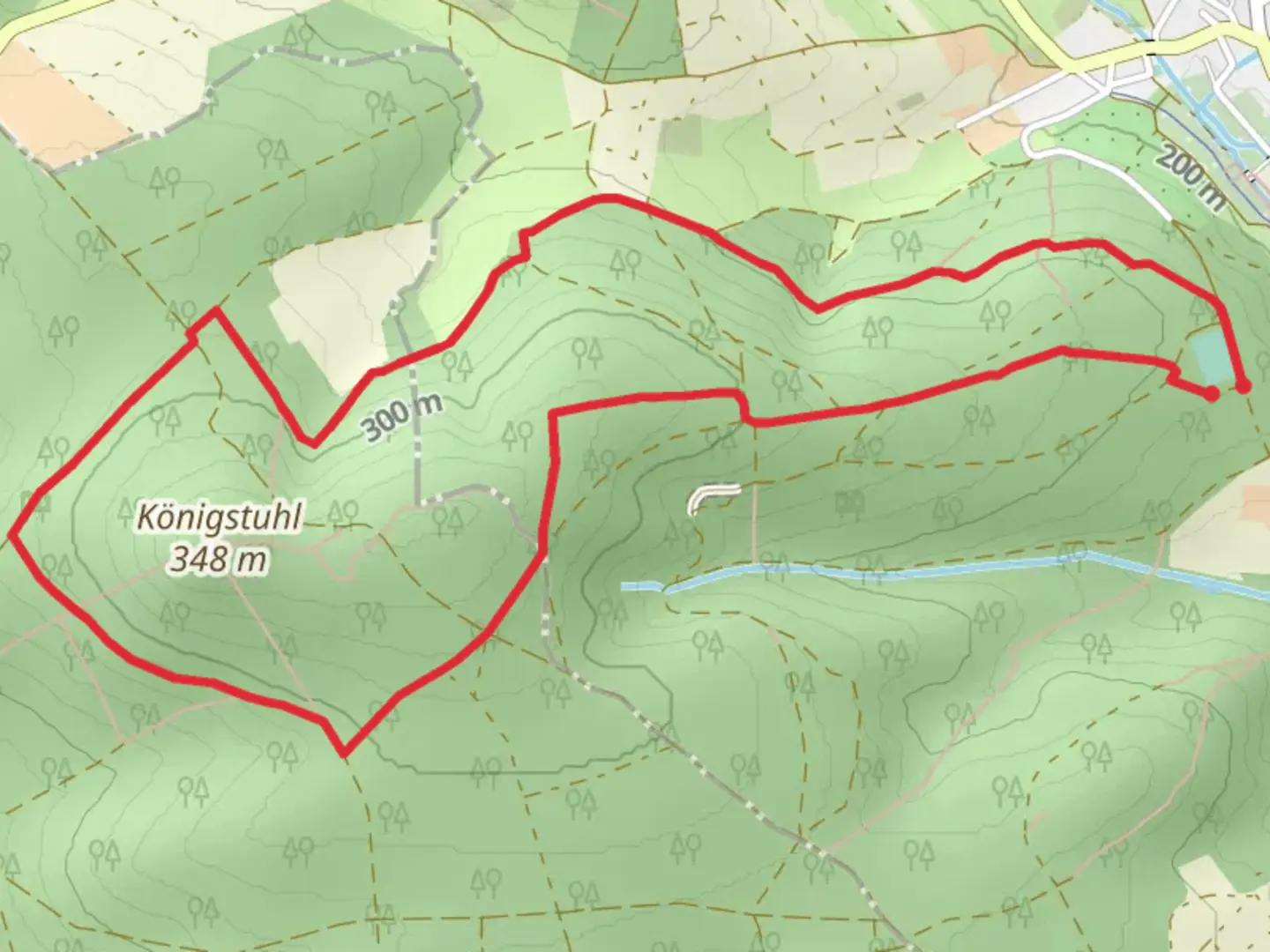 An image depicting the trail Frauenkreuz Loop via Lahnhoehenweg and its surrounding area.