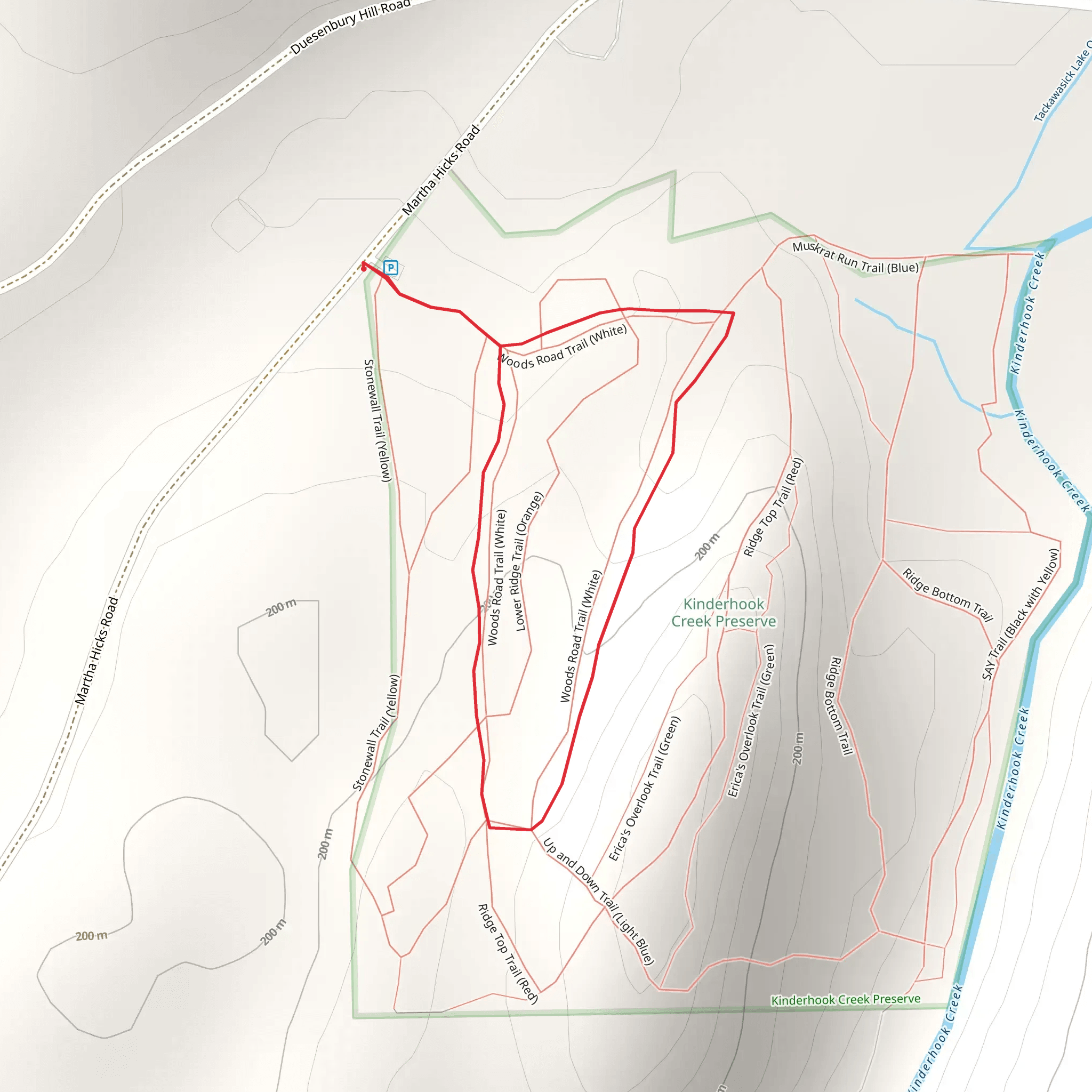 Woods Road Trail -White and Lower Ridge Trail - Orange Loop mobile static map