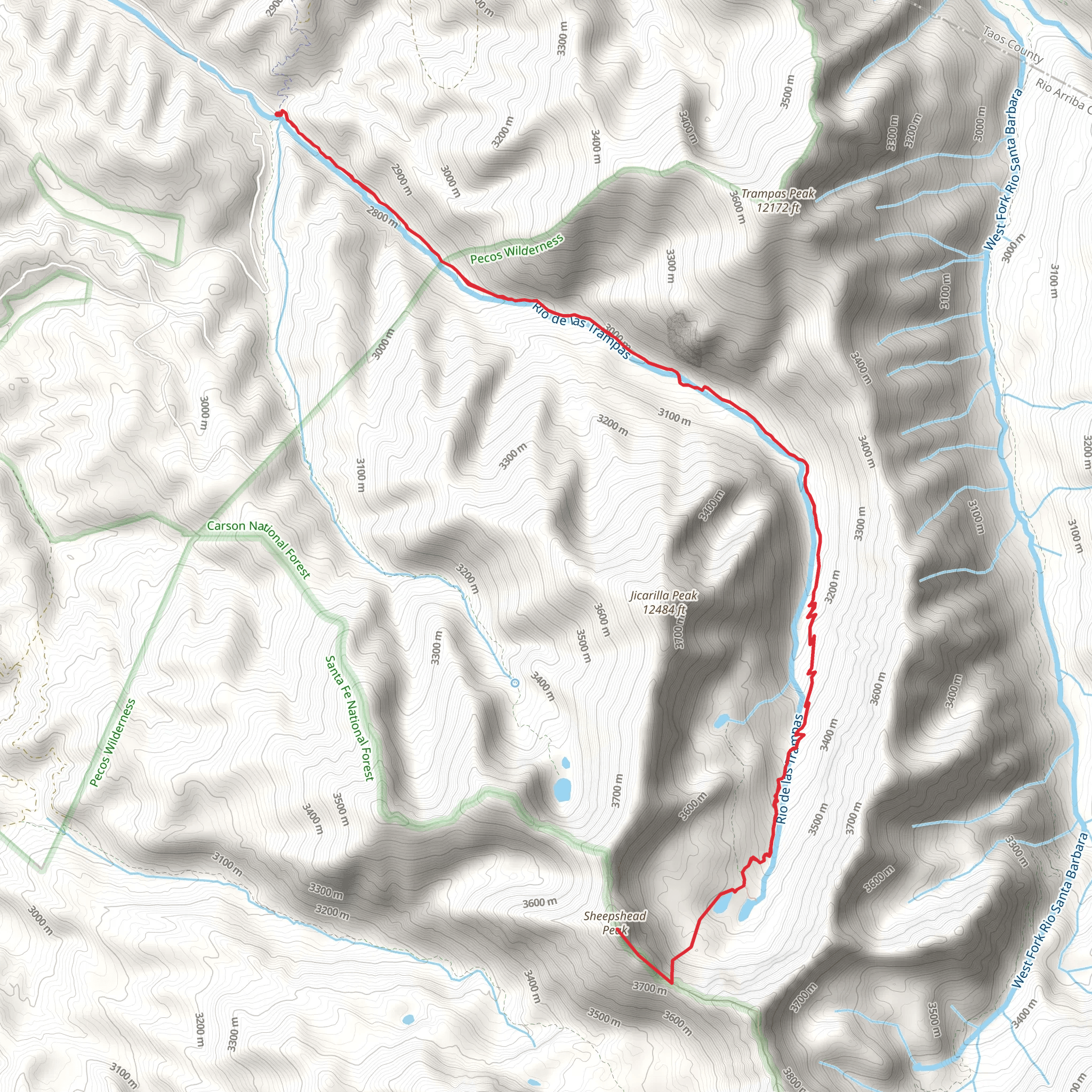 Trampas Lakes Trail and Sheepshead Peak mobile static map