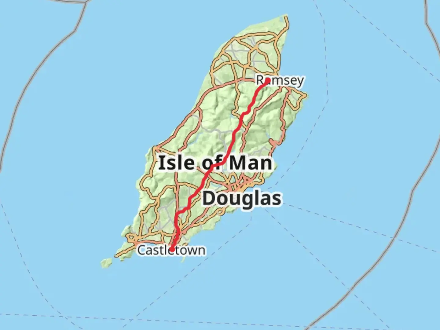 An image depicting the trail Millenium Way - Isle Of Man and its surrounding area.