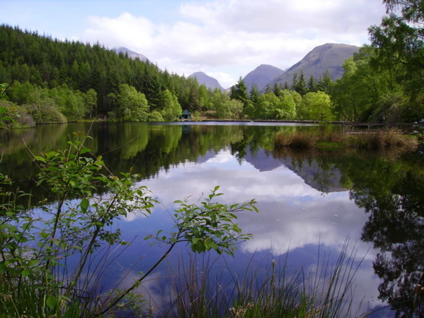 An image depicting the trail Stac a’Chlamhain Hill Loop Trail from Glencoe Lochan and its surrounding area.