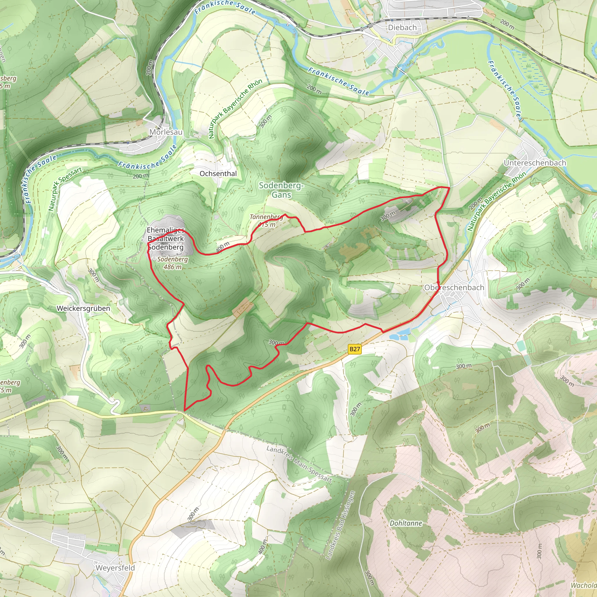 Tannenberg, Ruine Sodenberg and Sodenberg Gans Loop mobile static map