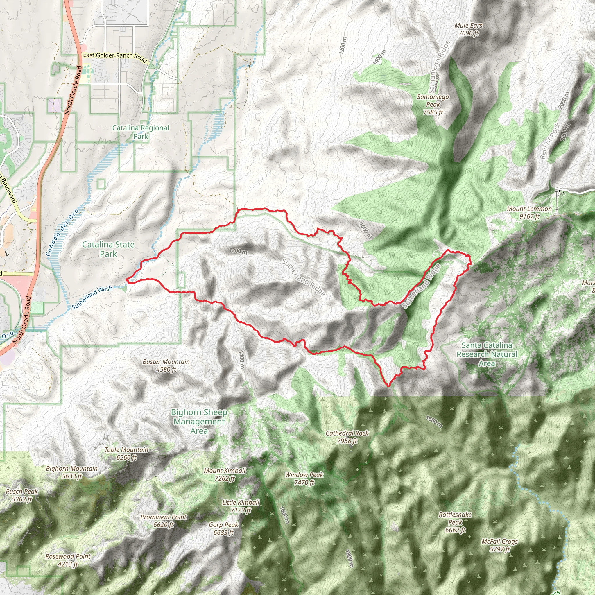Romero, Mount Lemmon and Sutherland Loop Trail mobile static map