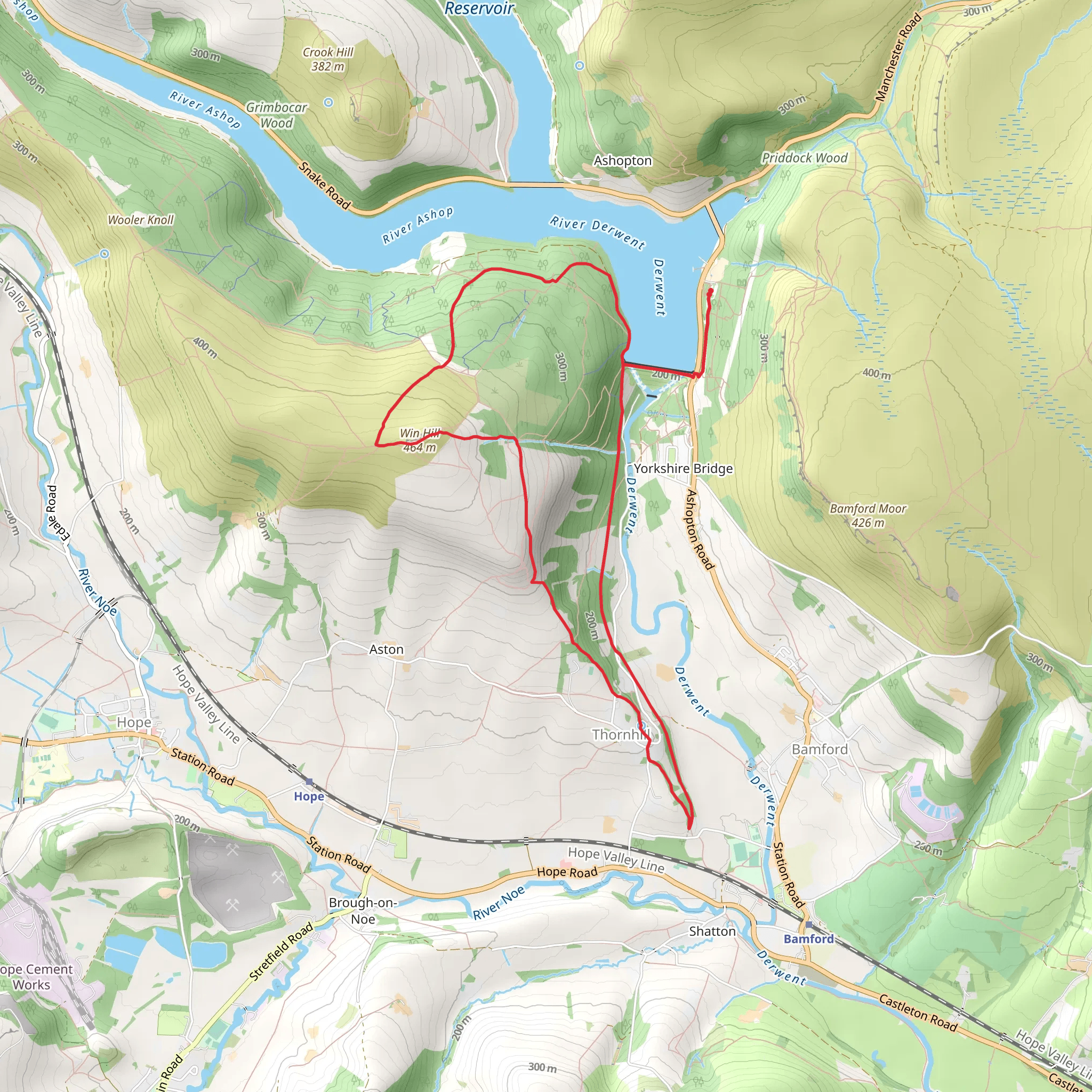Ladybower Reservoir, Win Hill and Thornhill Loop mobile static map