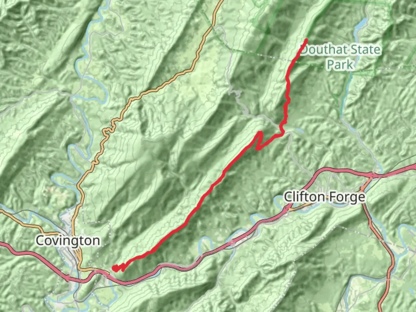 An image depicting the trail Fore Mountain Trail from Smokey Bear Lane and its surrounding area.