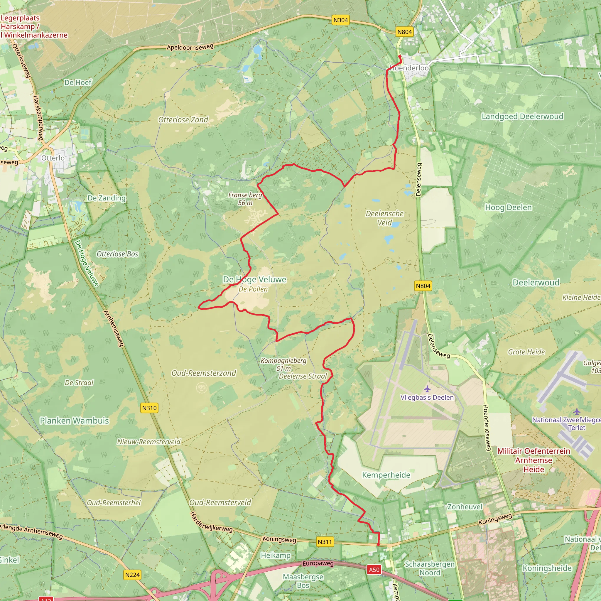 Hoenderloo to Rijzenburg via Pampelse Bossen, Middenzand and Deelense Straal mobile static map