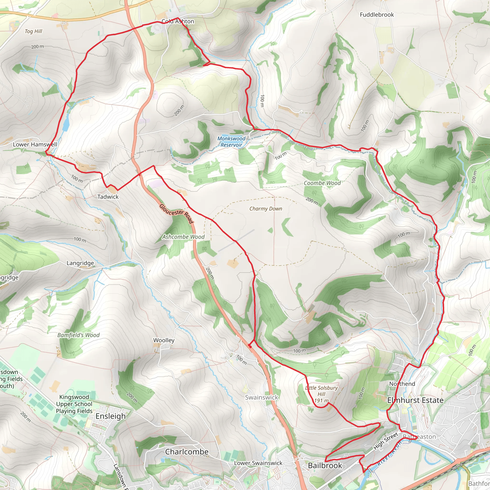 Swainswick, Batheaston and Cold Ashton Loop mobile static map