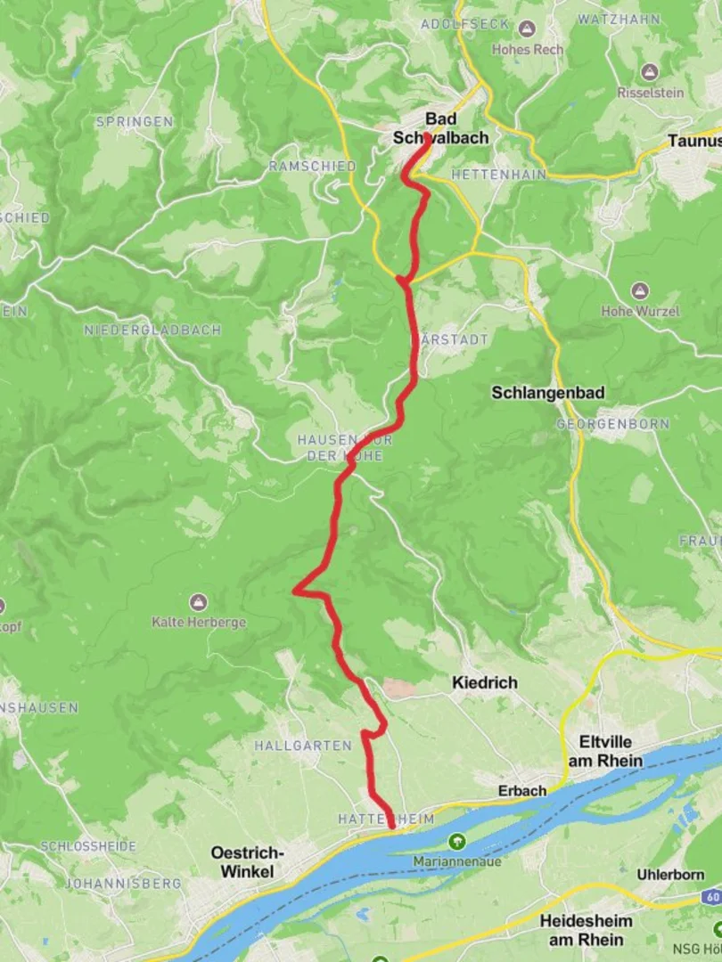 An image depicting the trail Bad Schwalbach to Hattenheim Walk and its surrounding area.