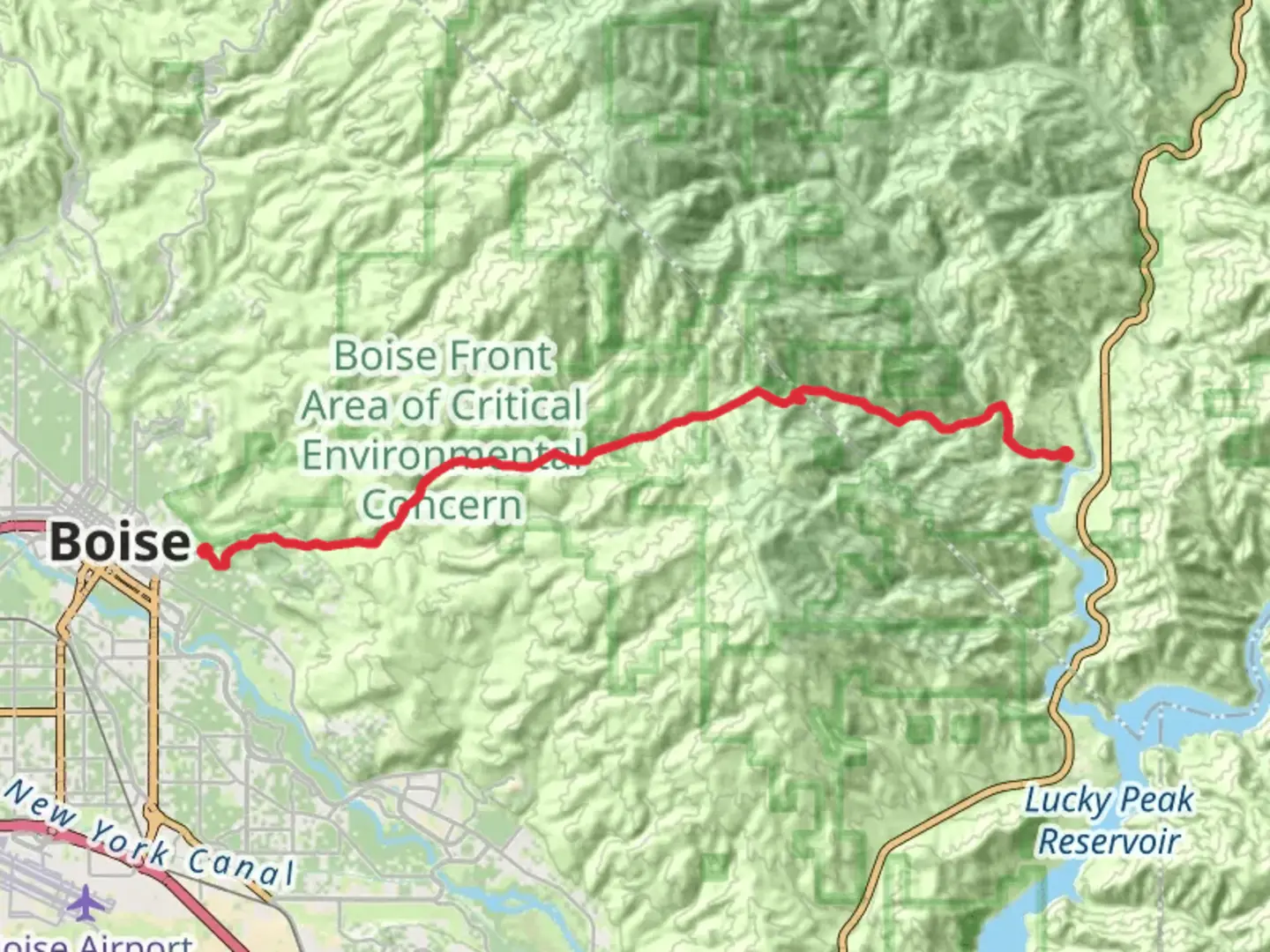 An image depicting the trail East Shaw Mountain Road - Robie Creek Park and its surrounding area.