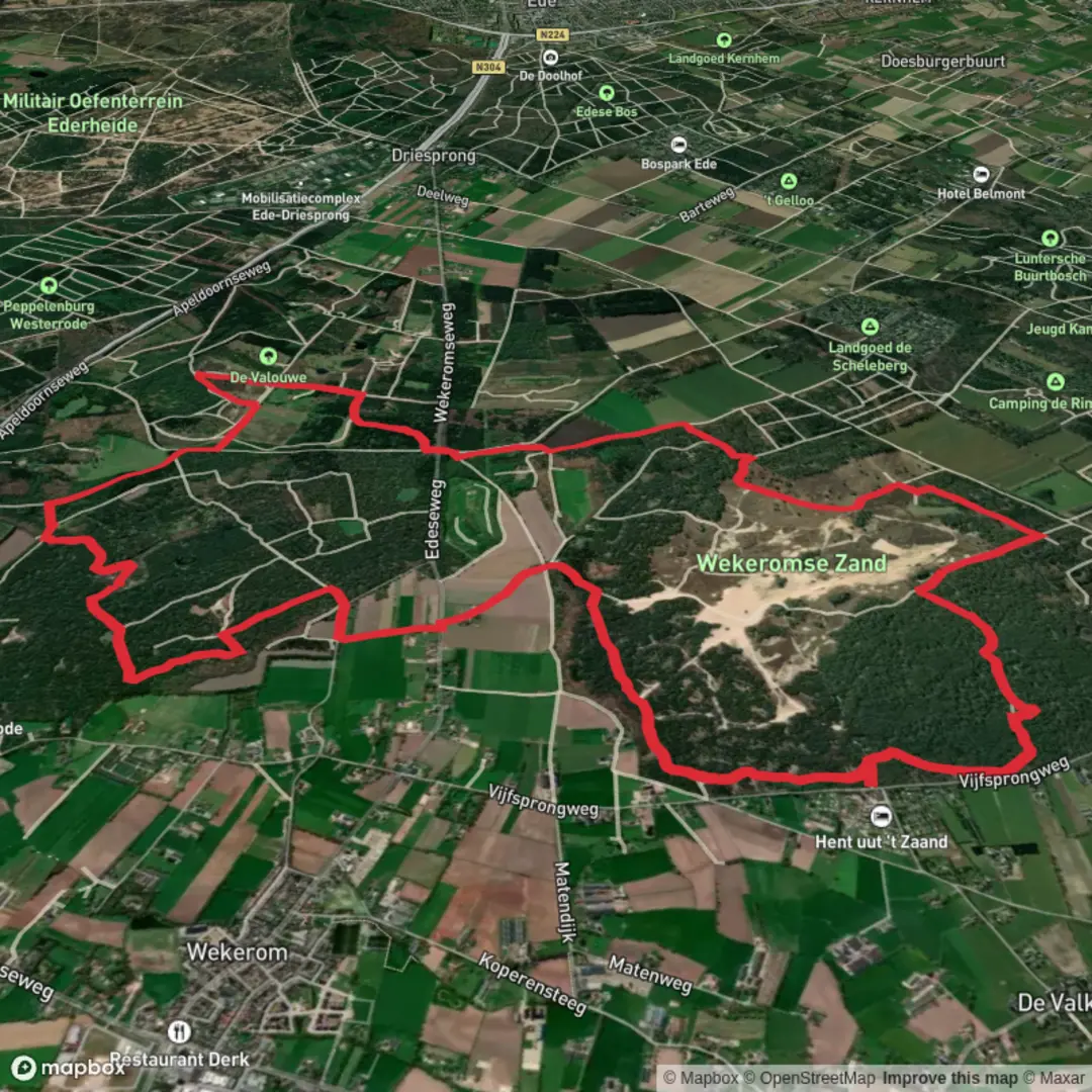 An image depicting the trail Zeven Kolken, De Valouwe and Immenkamp Weg and its surrounding area.