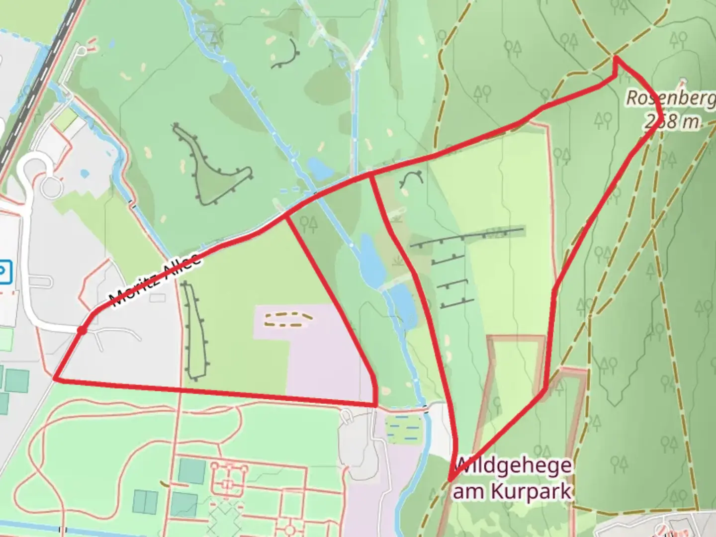 An image depicting the trail Thermalbad Thermalquelle and Rosenberg Loop and its surrounding area.